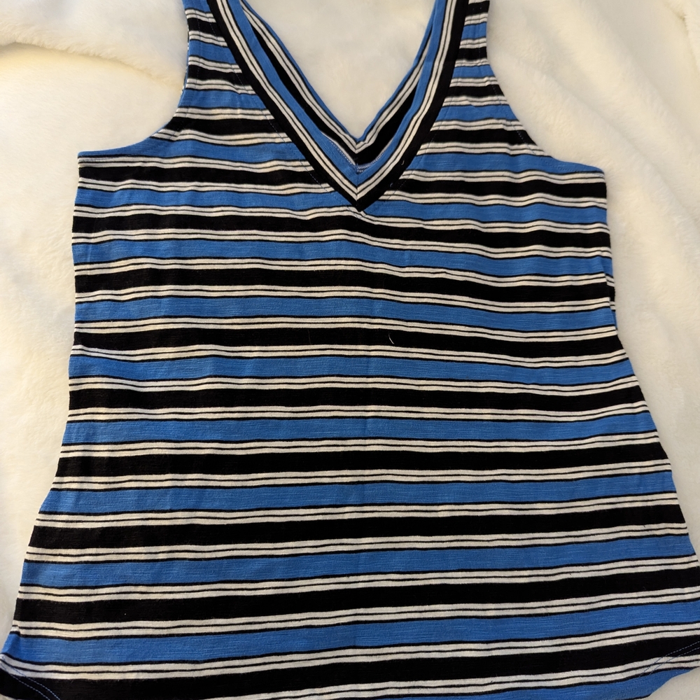 White House Black Market Blue and Black Striped Tank Top